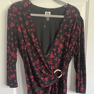 NWOT Anne Klein Red and Black print dress